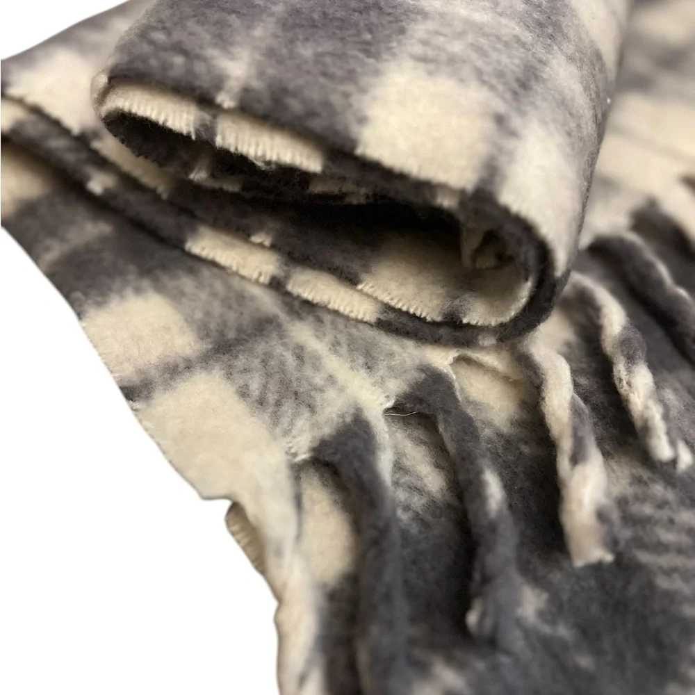 NWT! J.CREW thick fluffy gray & cream plaid wool blend blanket scarf
